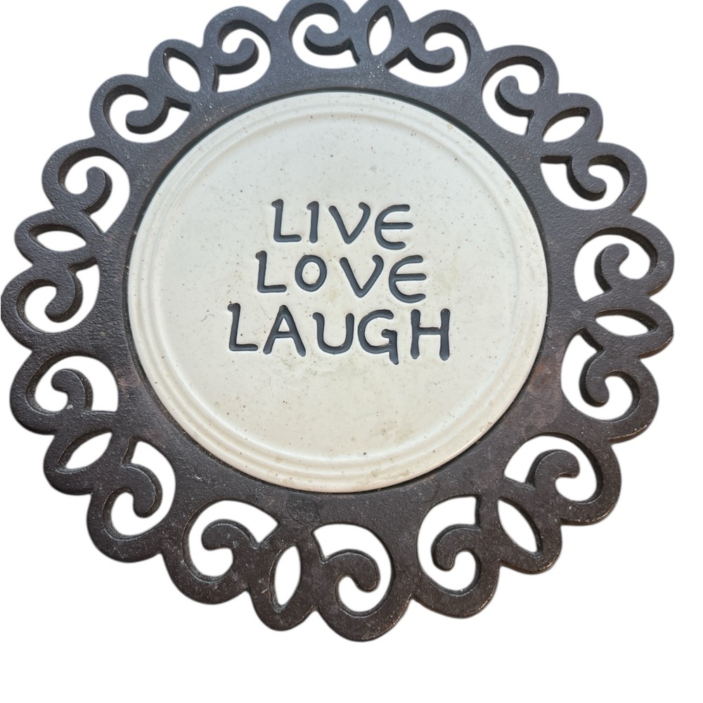 Cast iron and tile trivet Live Love Laugh vintage black iron trivet